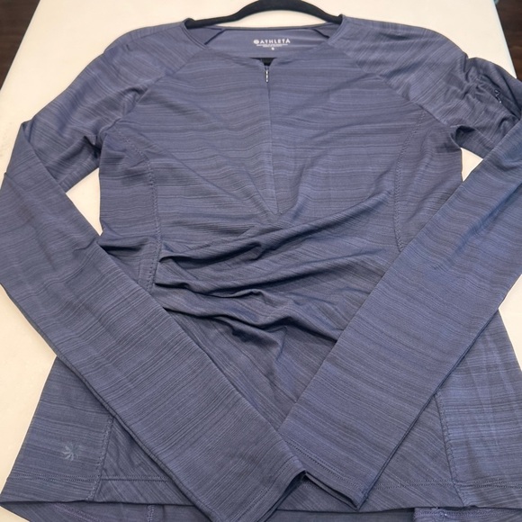 ATHLETA WOMENS BLACK 1/4 ZIP TOP THUMBHOLE RUCHED LONG SLEEVE SIZE S - Picture 8 of 9